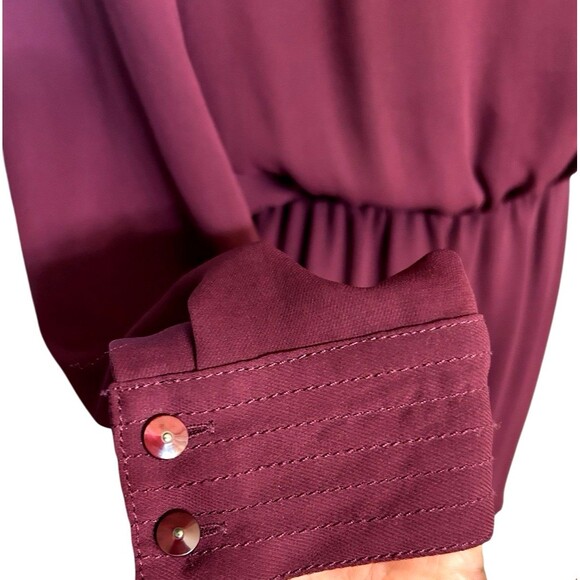 Cache Burgundy Wrap V Neck Back Long Sleeves Elastic Waist Mini Dress Sz S - Picture 11 of 12